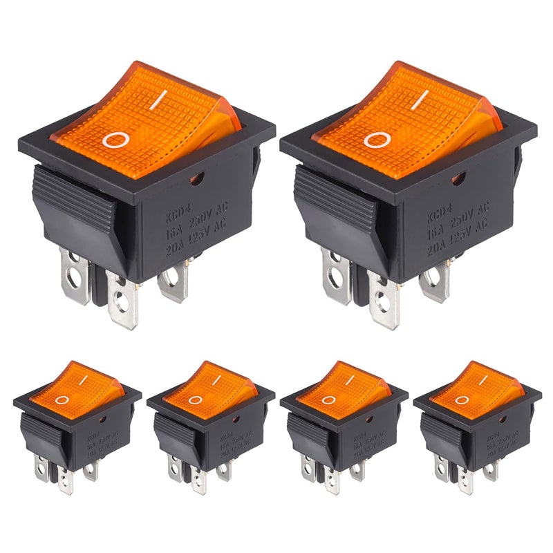 VEXUNGA 6pcs KCD4 Lighted Rocker Switch 20A 125V AC 16A 250V Yellow Light Illuminated Mini Boat Rocker Switch On Off 4 Pin 2 Position DPST Snap Toggle Switches for Car Marine - Image 1